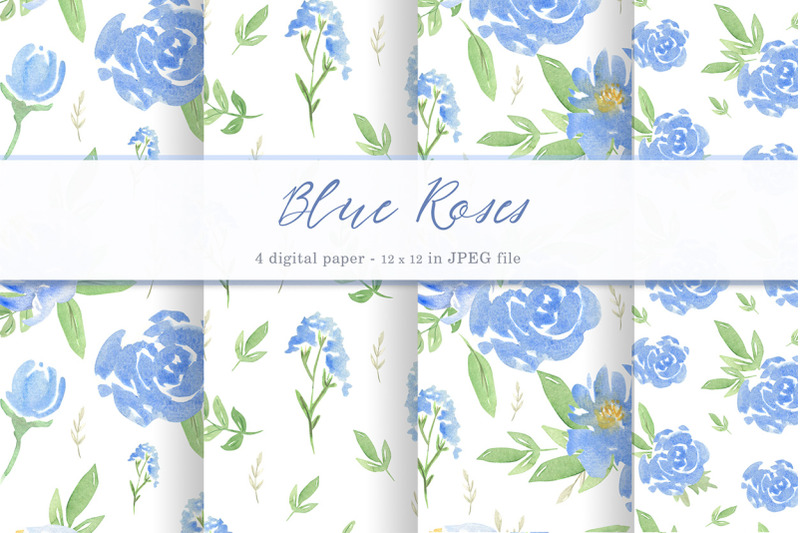 digital-paper-watercolor-blue-roses-flowers-pattern