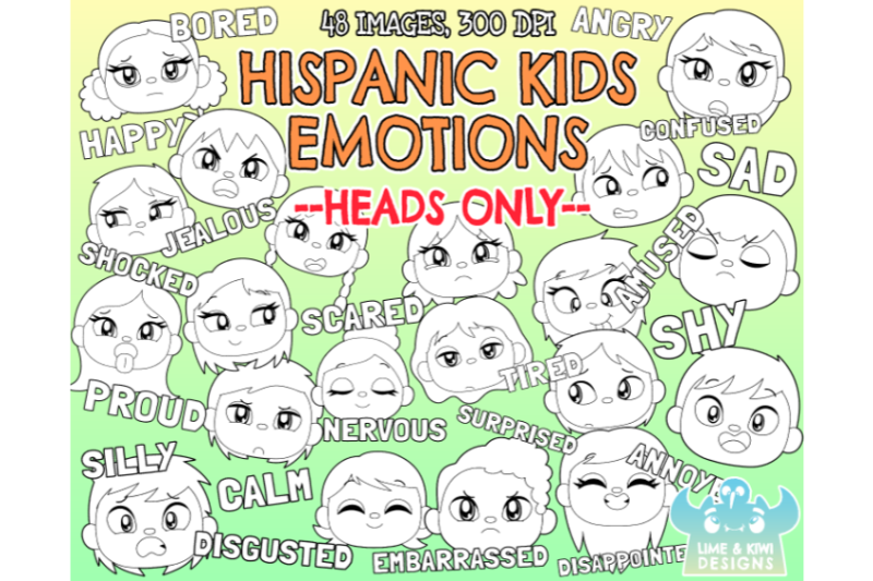 hispanic-kids-emotions-faces-digital-stamps