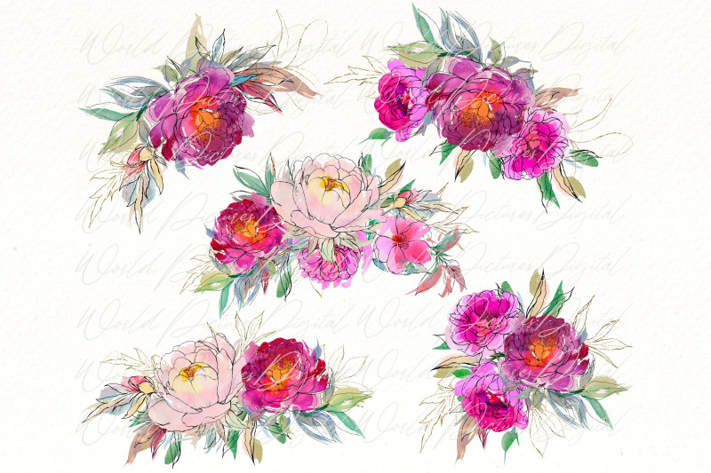 watercolor-peonies-bouquet-png-bundle-burgundy-floral-png