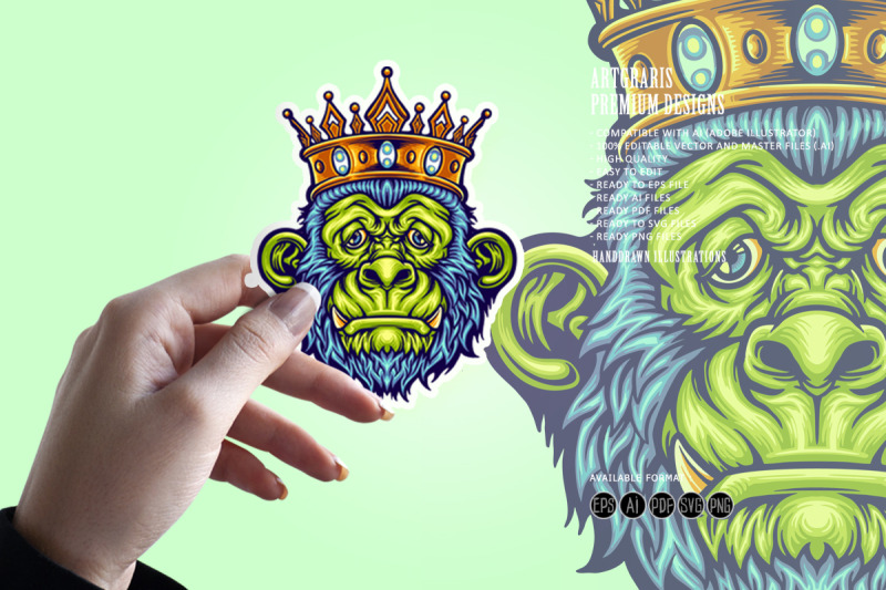 head-king-monkey-with-crown-mascot-illustrations