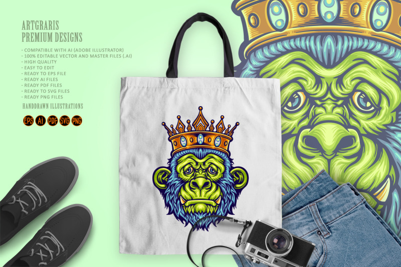 head-king-monkey-with-crown-mascot-illustrations