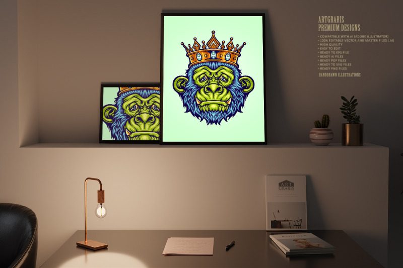 head-king-monkey-with-crown-mascot-illustrations