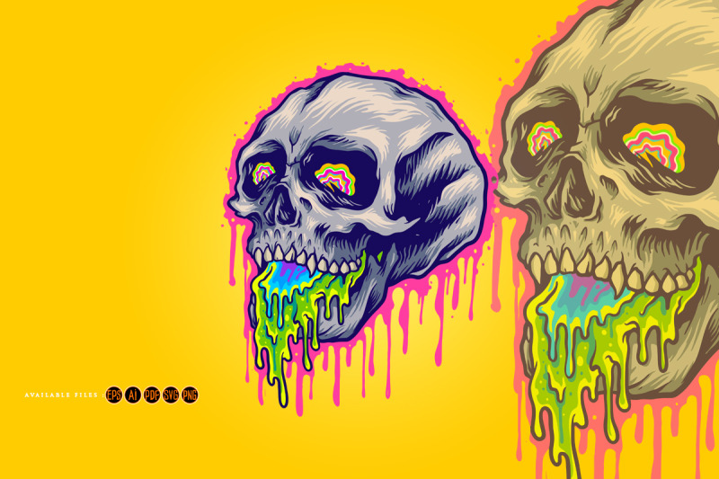 psychedelic-scary-colorful-stone-skull-melting-illustrations