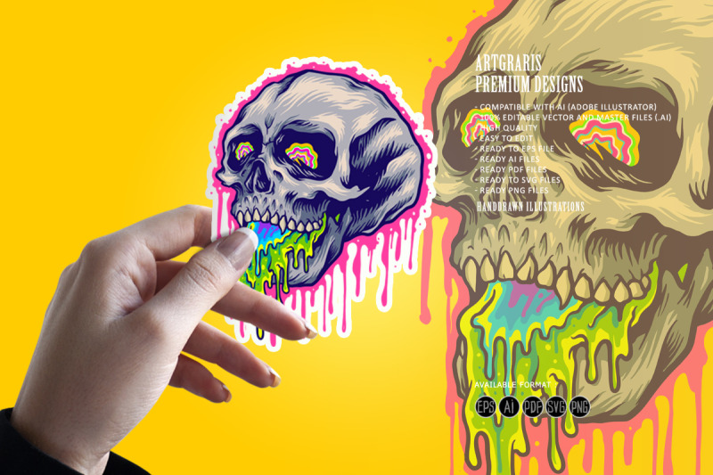 psychedelic-scary-colorful-stone-skull-melting-illustrations