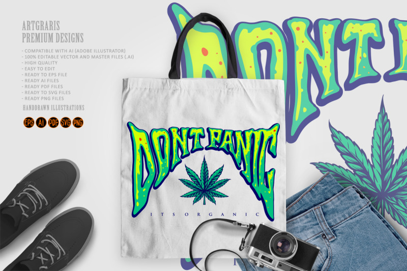 weed-lettering-dont-panic-word-typography-cannabis-logo