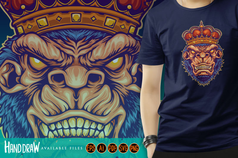 angry-king-kong-with-gorilla-crown-mascot-illustrations