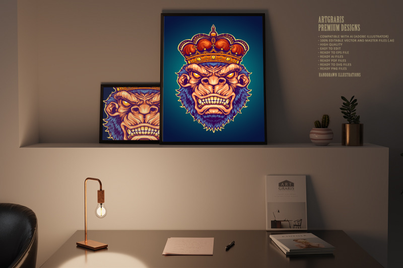 angry-king-kong-with-gorilla-crown-mascot-illustrations