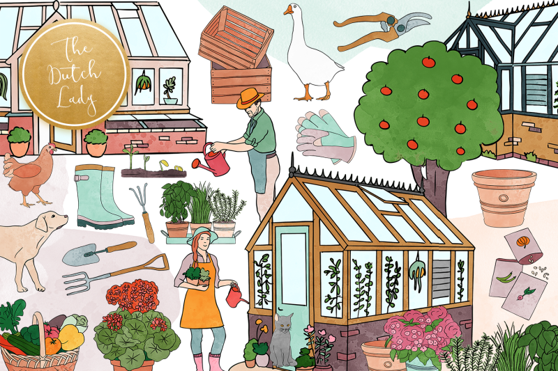 greenhouse-gardeners-clipart-set