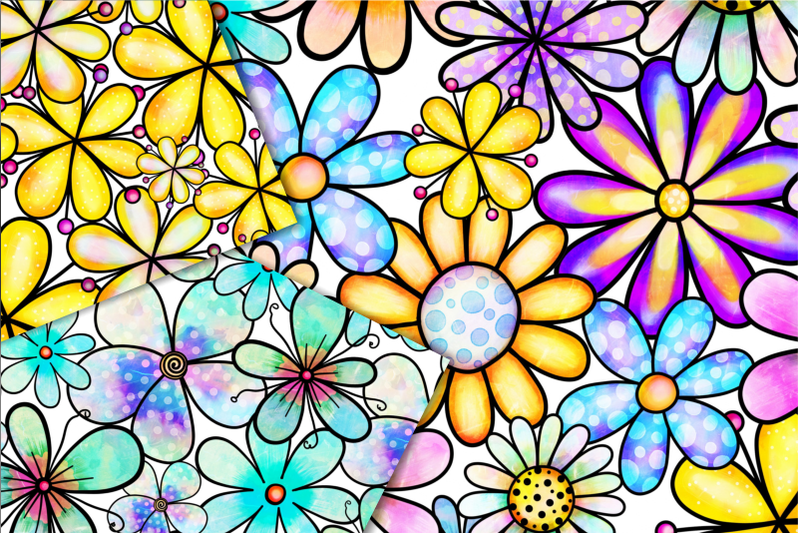 seamless-watercolor-doodle-daisy-flower-patterns
