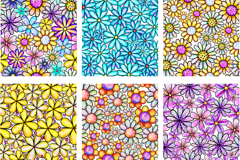 seamless-watercolor-doodle-daisy-flower-patterns