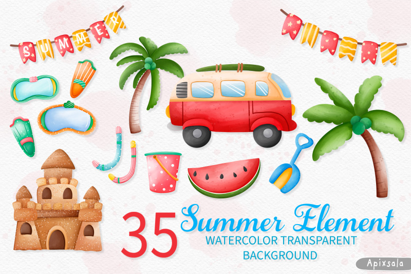 watercolor-summer-animal-and-beach-clipart