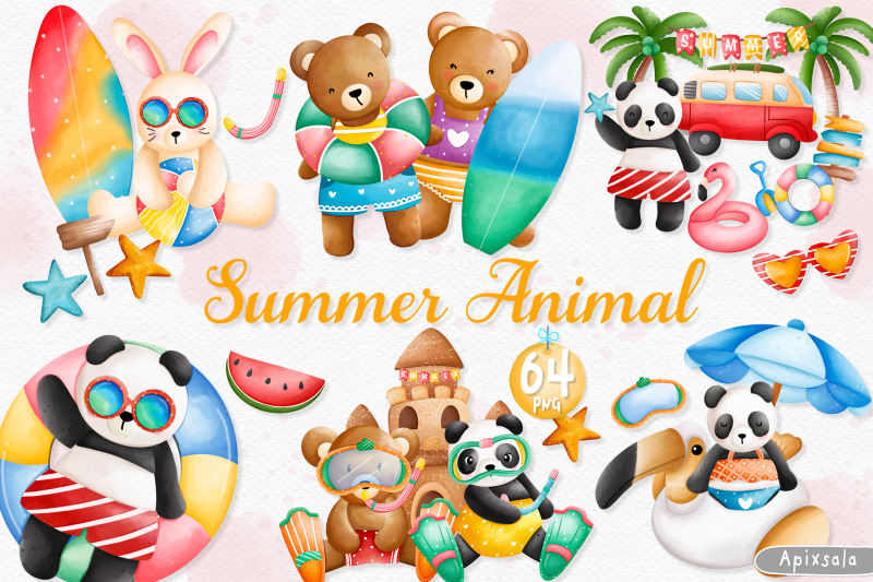 watercolor-summer-animal-and-beach-clipart