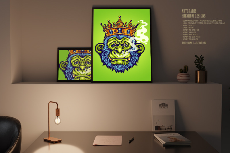 king-monkey-with-smoking-weed-mascot-illustrations