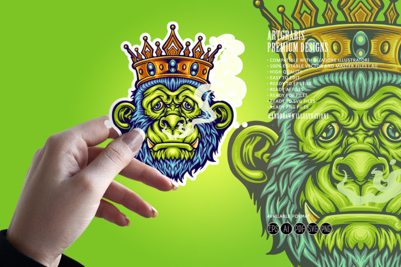 king-monkey-with-smoking-weed-mascot-illustrations