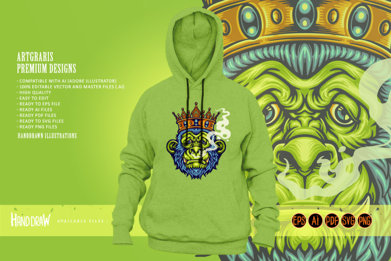 king-monkey-with-smoking-weed-mascot-illustrations