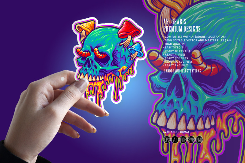 psychedelic-skull-mushrooms-melted-colorful-illustrations