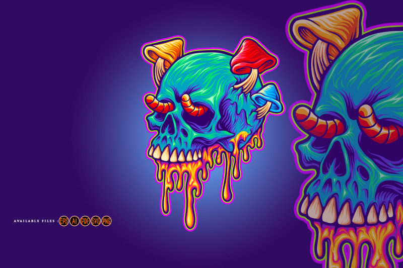 psychedelic-skull-mushrooms-melted-colorful-illustrations