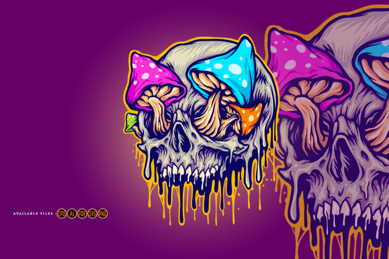 scary-skull-mushrooms-melted-colorful-illustrations