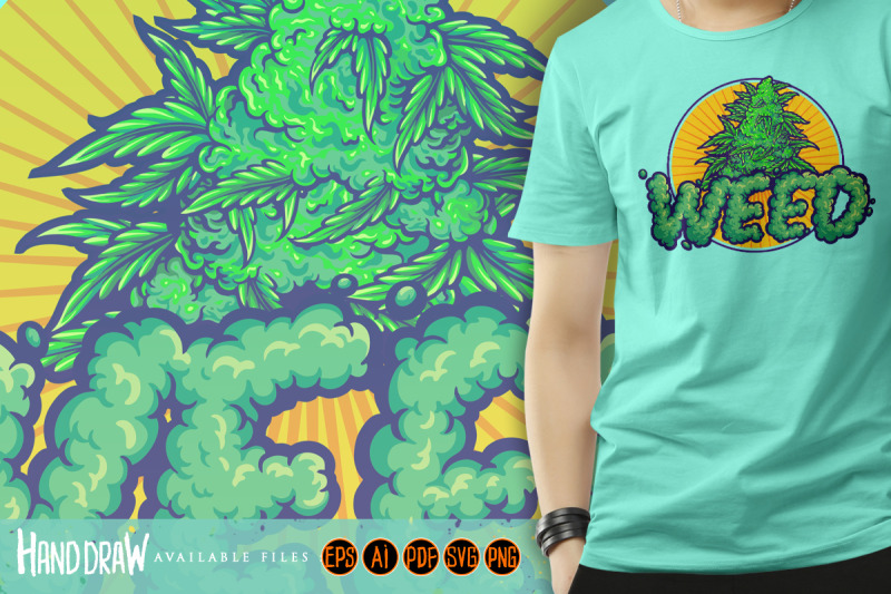 weed-smoke-word-lettering-logo-cannabis-plant-leaf-illustrations