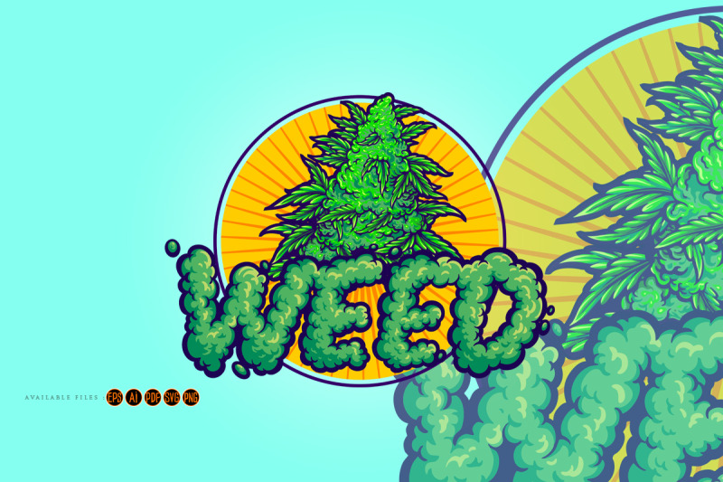 weed-smoke-word-lettering-logo-cannabis-plant-leaf-illustrations