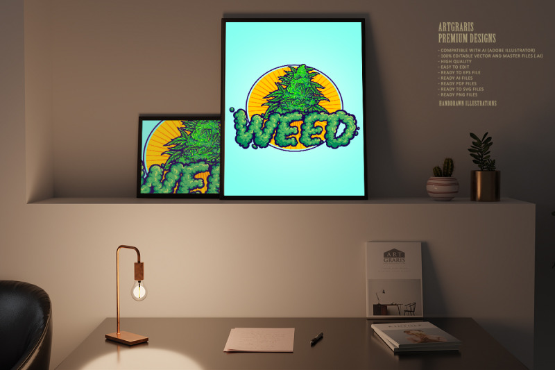 weed-smoke-word-lettering-logo-cannabis-plant-leaf-illustrations