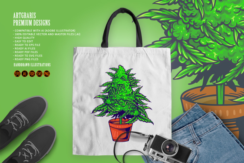 cannabis-weed-leaf-plant-with-pot-medicine-illustrations