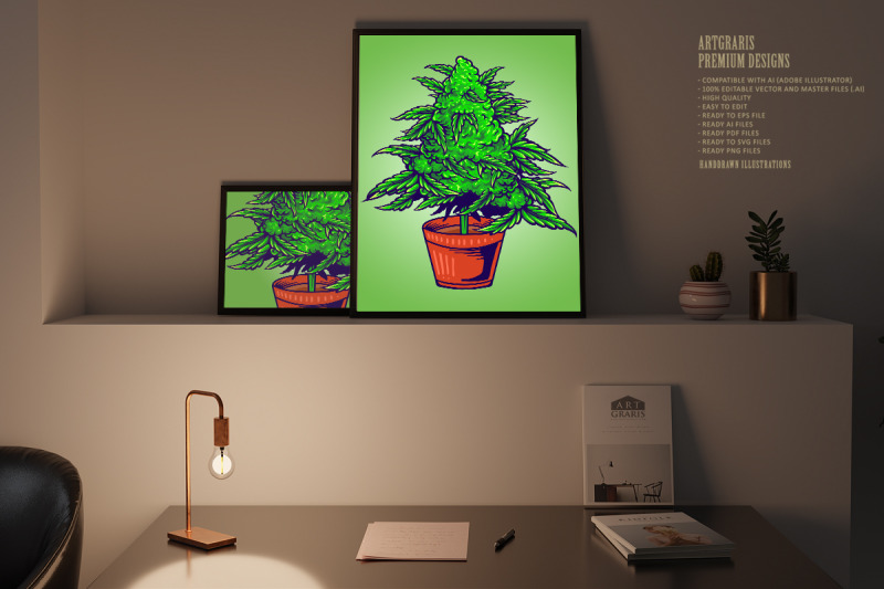 cannabis-weed-leaf-plant-with-pot-medicine-illustrations