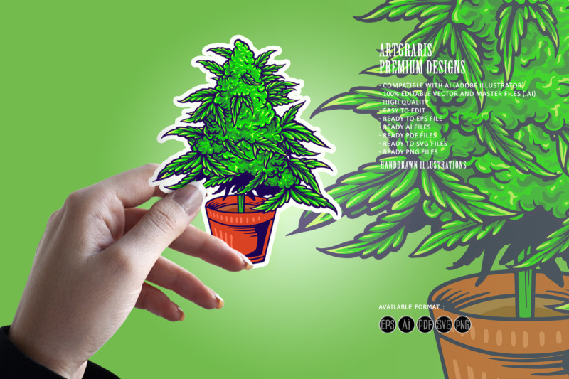 cannabis-weed-leaf-plant-with-pot-medicine-illustrations