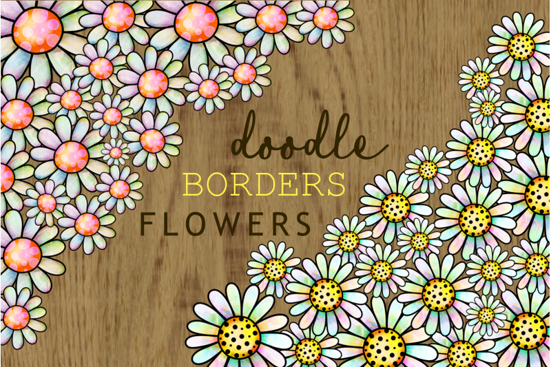 doodle-watercolor-daisy-flower-page-borders