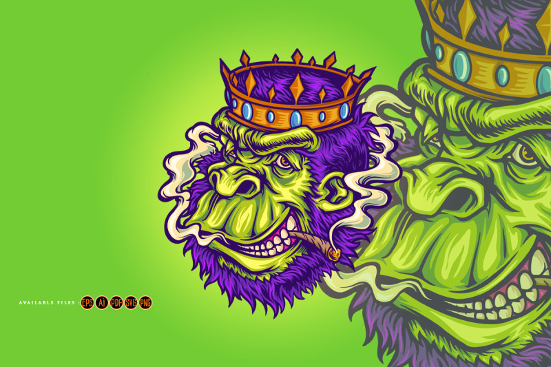 crowned-gorilla-with-smokes-cannabis-mascot-illustrations