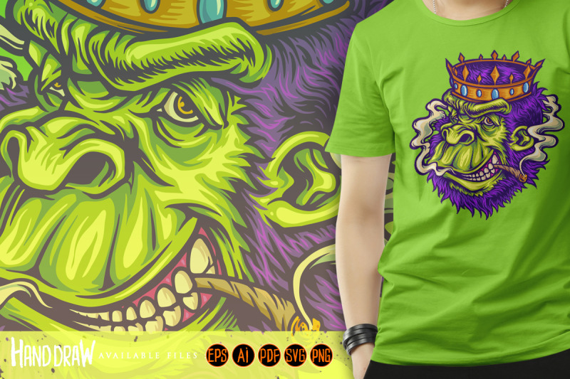 crowned-gorilla-with-smokes-cannabis-mascot-illustrations