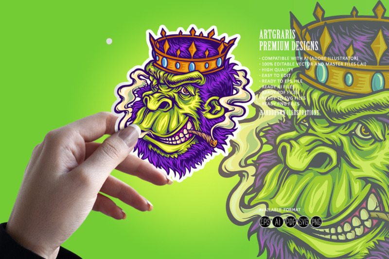 crowned-gorilla-with-smokes-cannabis-mascot-illustrations