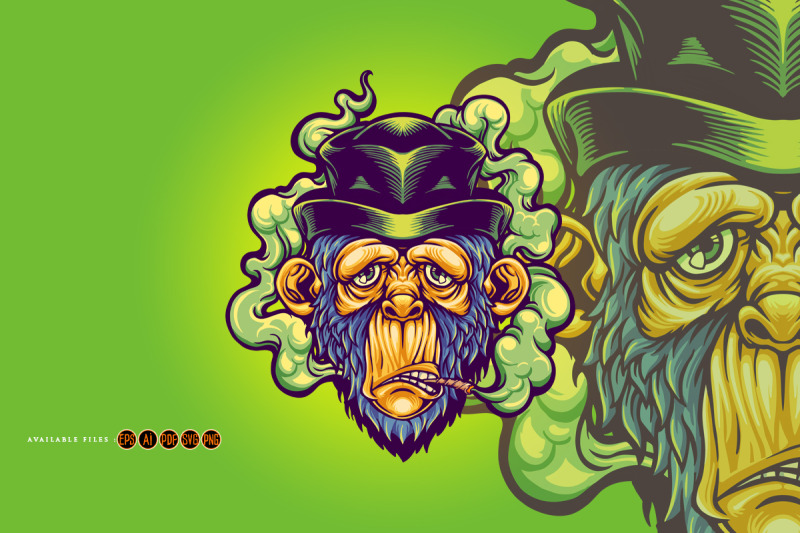 cute-monkey-in-black-hat-smoking-weed-illustrations