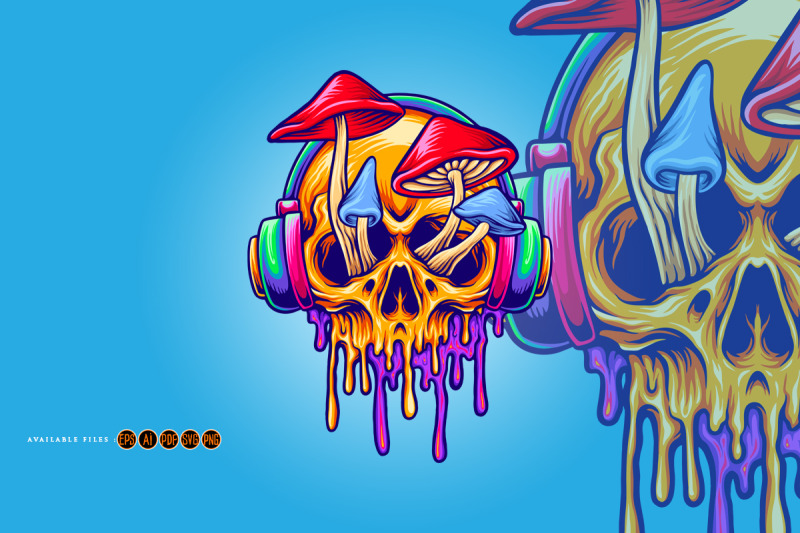 funky-psychedelic-skull-mushroom-illustrations