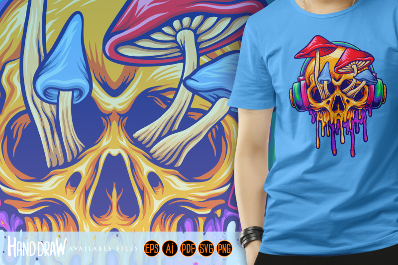 funky-psychedelic-skull-mushroom-illustrations