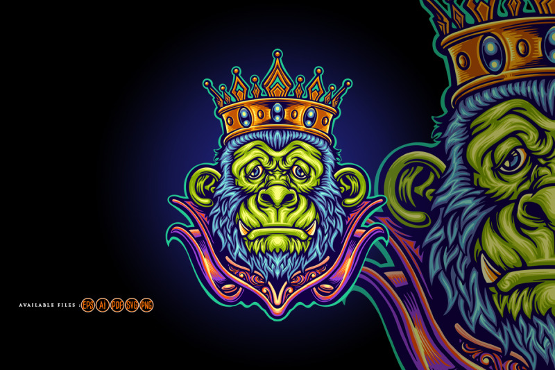 king-head-gorilla-cartoon-mascot-illustrations