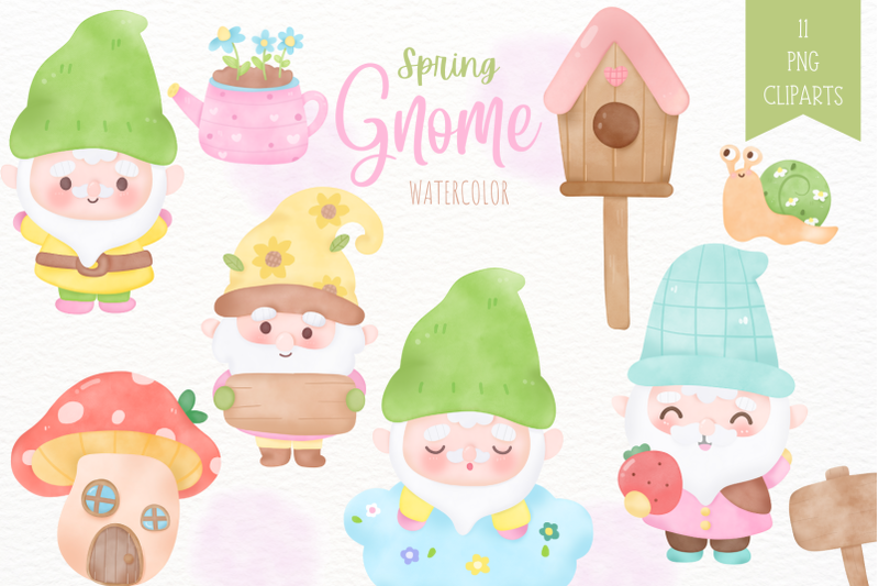 watercolor-gnome-garden-spring-season
