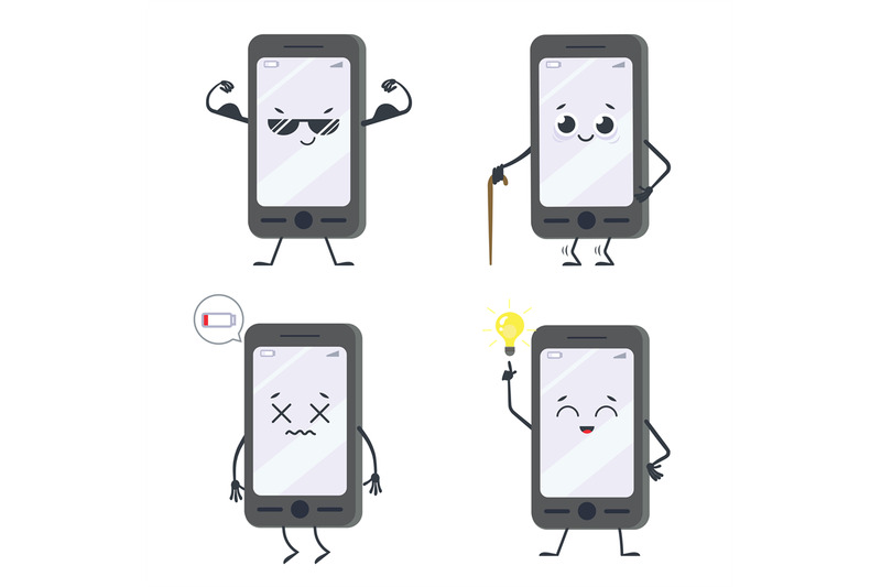 cartoon-smartphone-character-set-of-emotions-happy-and-upset