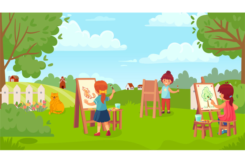 kids-drawing-picture-in-garden-art-class