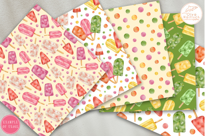 watercolor-popsicle-digital-paper-fruit-ice-cream-seamless-patterns