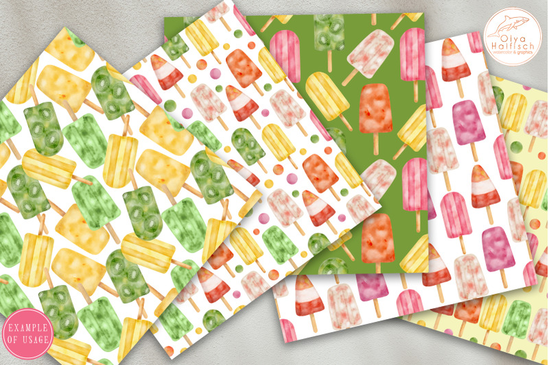 watercolor-popsicle-digital-paper-fruit-ice-cream-seamless-patterns
