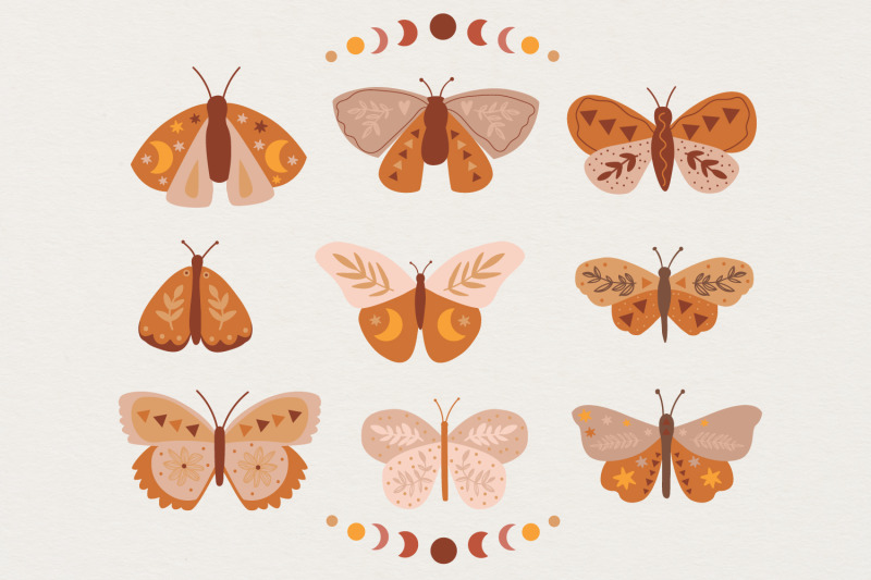 boho-clipart-boho-butterfly-modern-bohemian-illustration