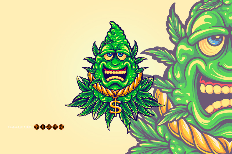 weed-leaf-mascot-cannabis-leaf-with-cash-money-svg-illustrations