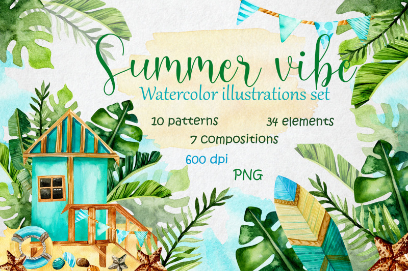 summer-vibe-watercolor-illustrations-set
