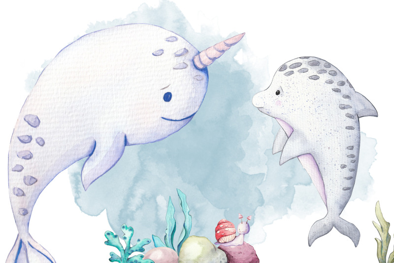 undersea-watercolor-clipart-cute-sea-animals