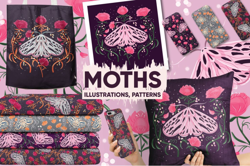 moths-2-graphics-amp-seamless-pattern