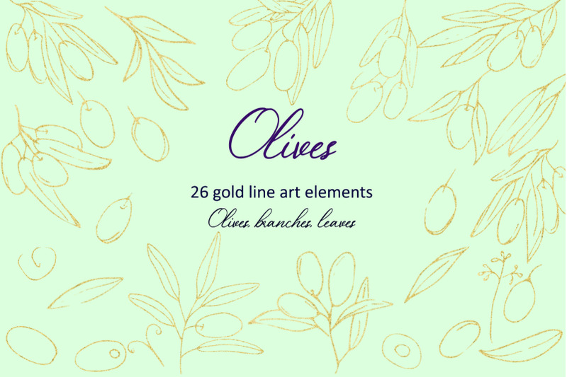 collection-olive-branches-gold-line-art-elements
