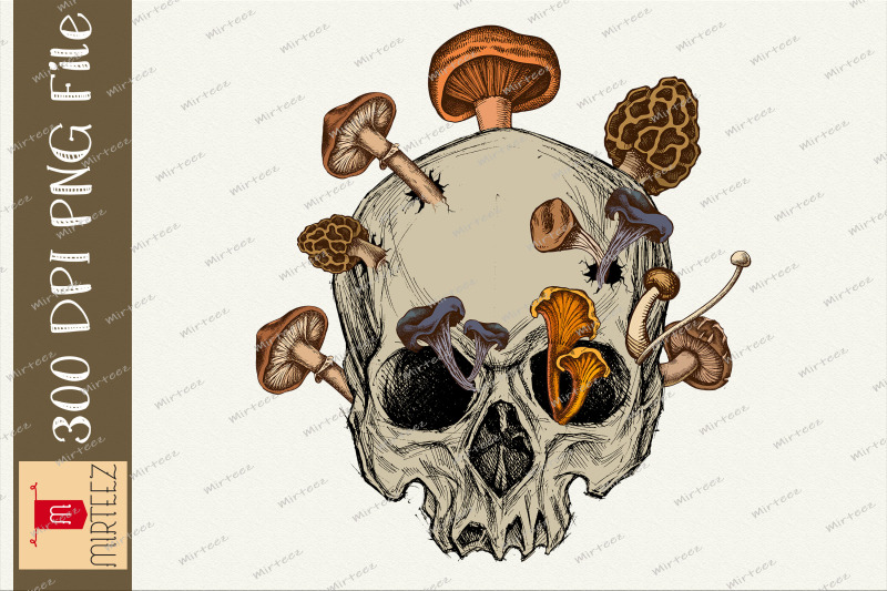 skull-morels-mushroom-retro-vintage-png