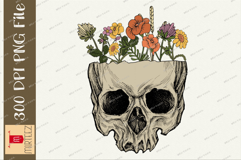 vintage-skull-with-wildflower-png