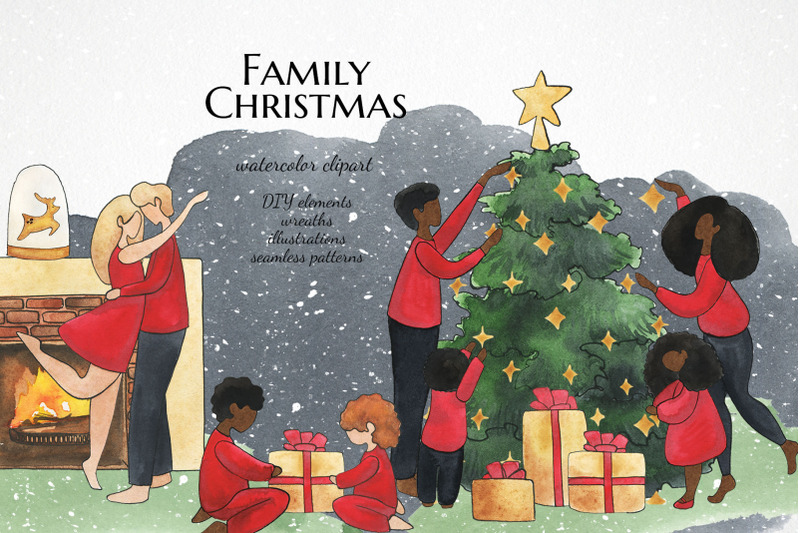 watercolor-christmas-clipart-cartoon-black-family-clip-art